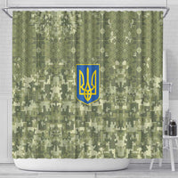 Ukraine Military Vyshyvanka Pattern Shower Curtain Tryzub Emblem Tactical Style - Wonder Print Shop