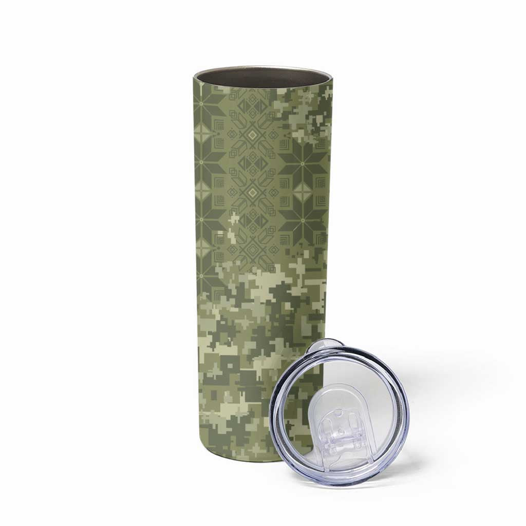 Ukraine Military Vyshyvanka Pattern Skinny Tumbler Tryzub Emblem Tactical Style - Wonder Print Shop