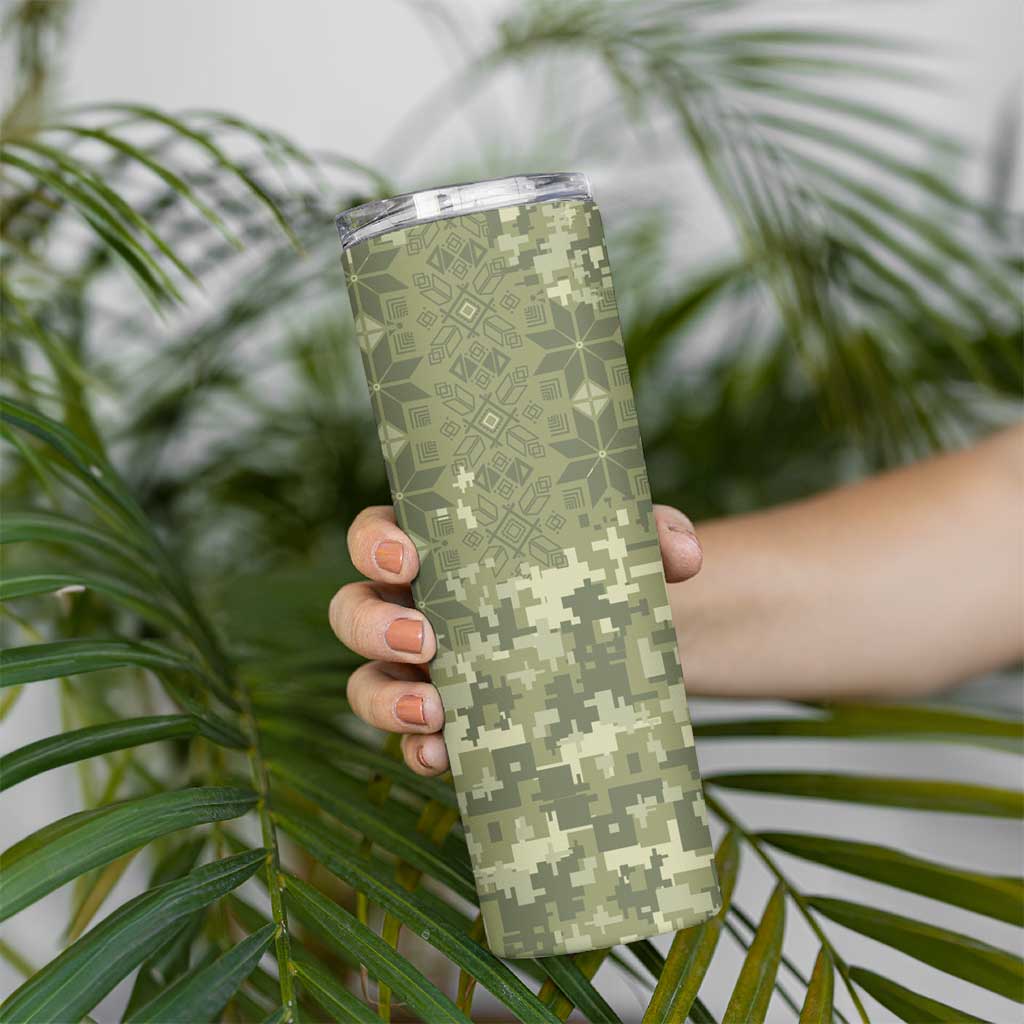 Ukraine Military Vyshyvanka Pattern Skinny Tumbler Tryzub Emblem Tactical Style - Wonder Print Shop