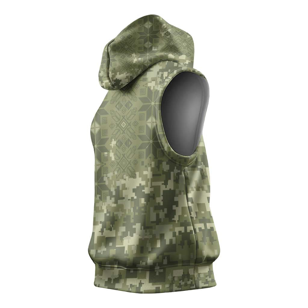 Ukraine Military Vyshyvanka Pattern Sleeveless Hoodie Tryzub Emblem Tactical Style - Wonder Print Shop