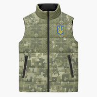 Ukraine Military Vyshyvanka Pattern Sleeveless Puffer Jacket Tryzub Emblem Tactical Style - Wonder Print Shop