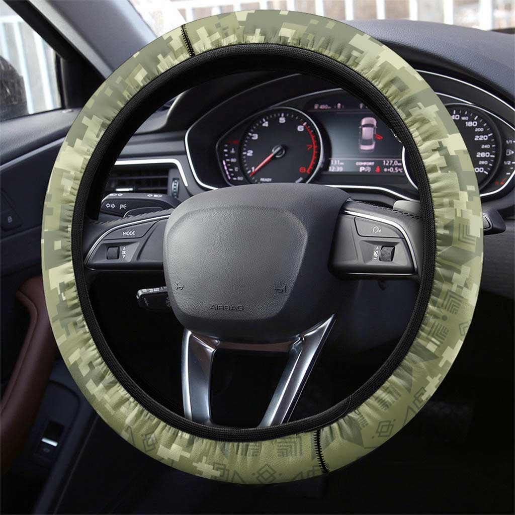 Ukraine Military Vyshyvanka Pattern Steering Wheel Cover Tryzub Emblem Tactical Style - Wonder Print Shop