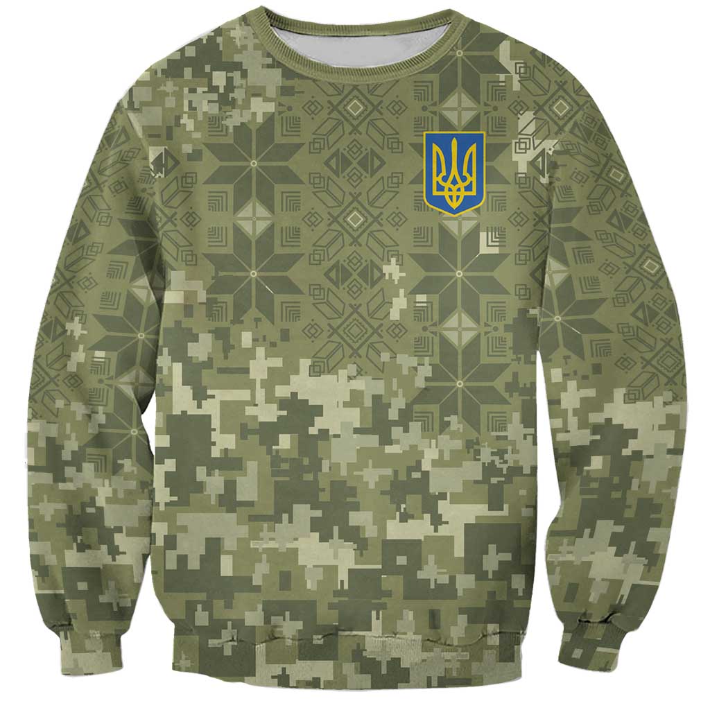 Ukraine Military Vyshyvanka Pattern Sweatshirt Tryzub Emblem Tactical Style - Wonder Print Shop