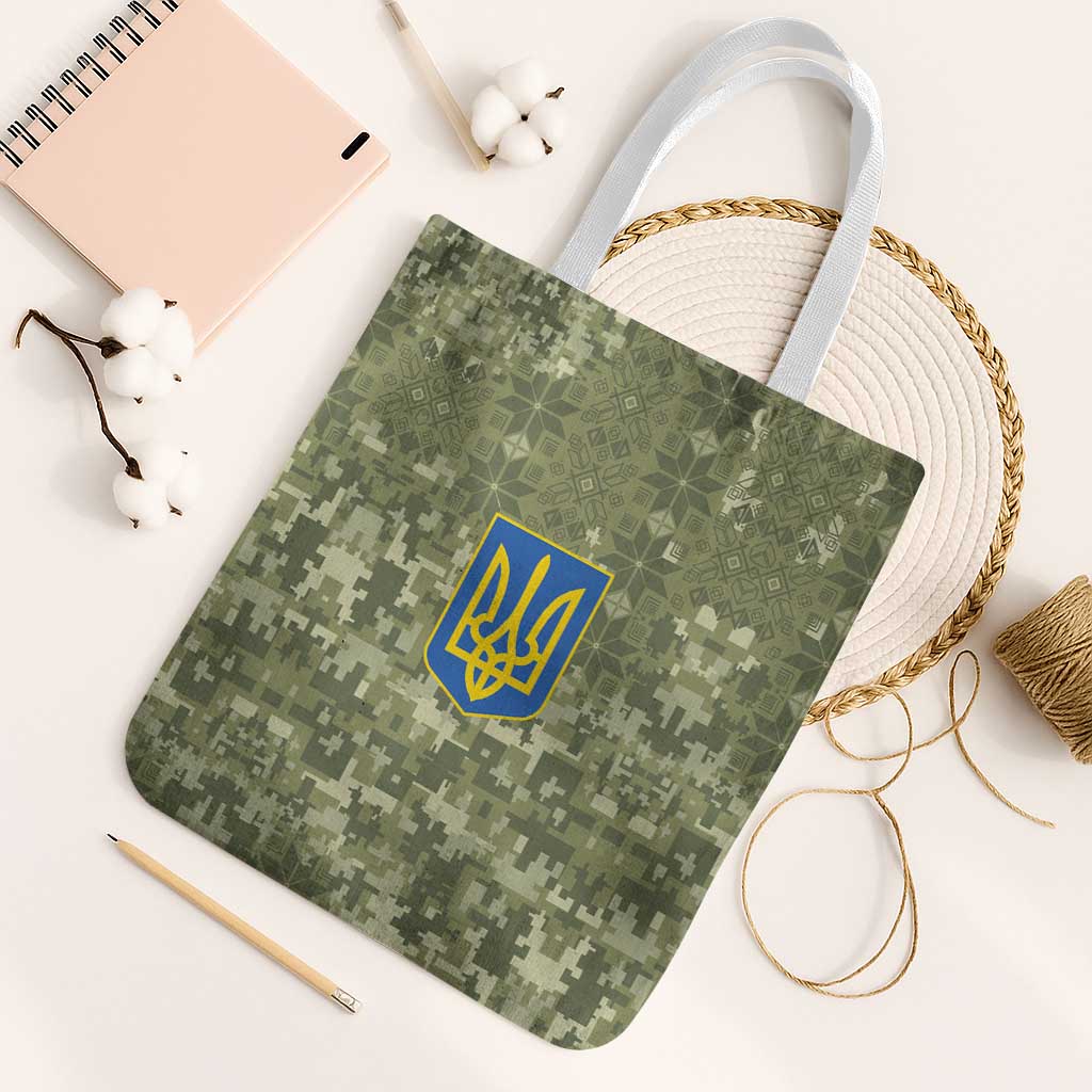 Ukraine Military Vyshyvanka Pattern Tote Bag Tryzub Emblem Tactical Style - Wonder Print Shop