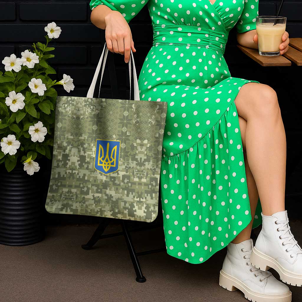 Ukraine Military Vyshyvanka Pattern Tote Bag Tryzub Emblem Tactical Style - Wonder Print Shop