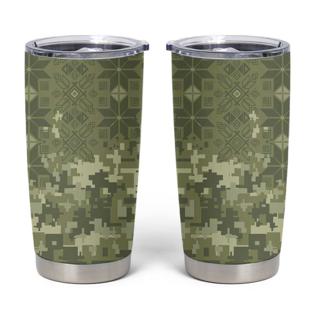 Ukraine Military Vyshyvanka Pattern Tumbler Cup Tryzub Emblem Tactical Style - Wonder Print Shop