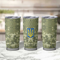 Ukraine Military Vyshyvanka Pattern Tumbler Cup Tryzub Emblem Tactical Style - Wonder Print Shop