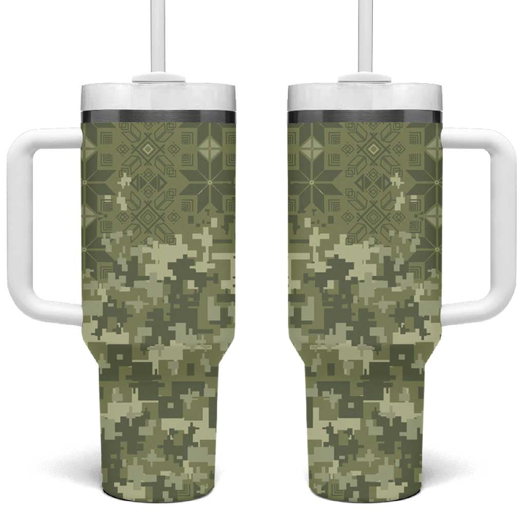 Ukraine Military Vyshyvanka Pattern Tumbler With Handle Tryzub Emblem Tactical Style - Wonder Print Shop