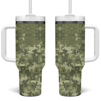 Ukraine Military Vyshyvanka Pattern Tumbler With Handle Tryzub Emblem Tactical Style - Wonder Print Shop