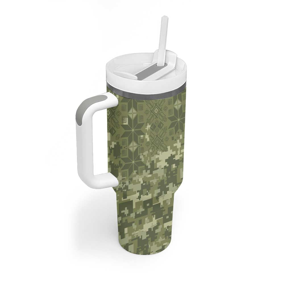 Ukraine Military Vyshyvanka Pattern Tumbler With Handle Tryzub Emblem Tactical Style - Wonder Print Shop