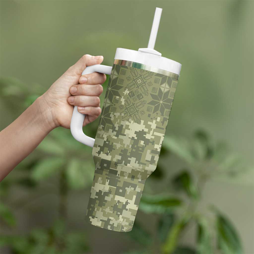 Ukraine Military Vyshyvanka Pattern Tumbler With Handle Tryzub Emblem Tactical Style - Wonder Print Shop