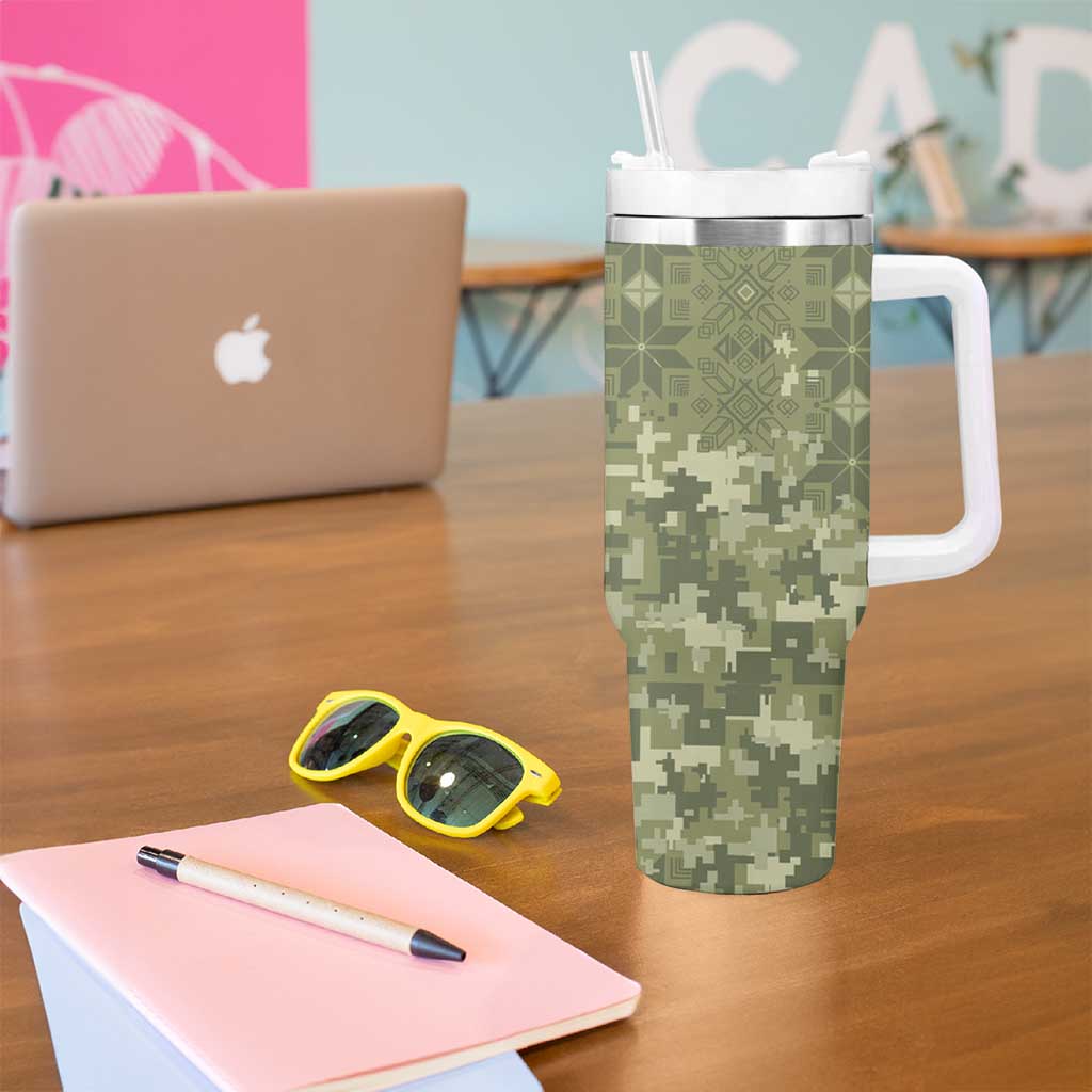 Ukraine Military Vyshyvanka Pattern Tumbler With Handle Tryzub Emblem Tactical Style - Wonder Print Shop