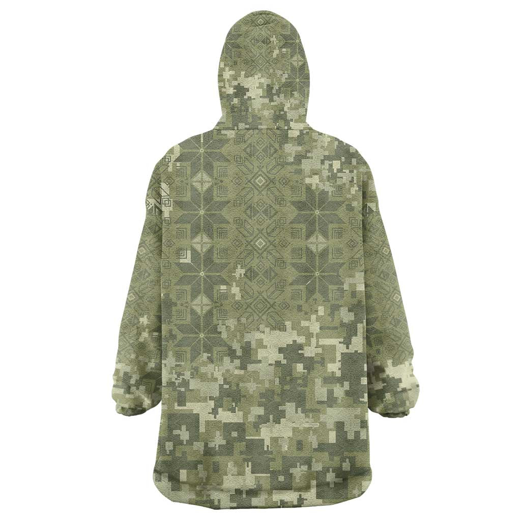 Ukraine Military Vyshyvanka Pattern Wearable Blanket Hoodie Tryzub Emblem Tactical Style - Wonder Print Shop