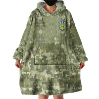 Ukraine Military Vyshyvanka Pattern Wearable Blanket Hoodie Tryzub Emblem Tactical Style - Wonder Print Shop
