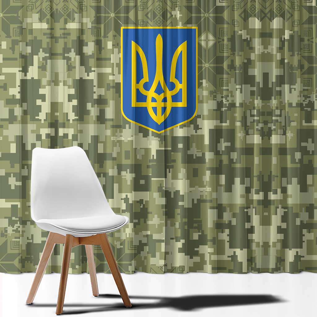 Ukraine Military Vyshyvanka Pattern Window Curtain Tryzub Emblem Tactical Style - Wonder Print Shop