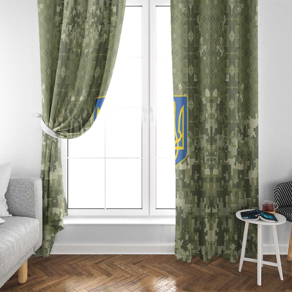 Ukraine Military Vyshyvanka Pattern Window Curtain Tryzub Emblem Tactical Style - Wonder Print Shop