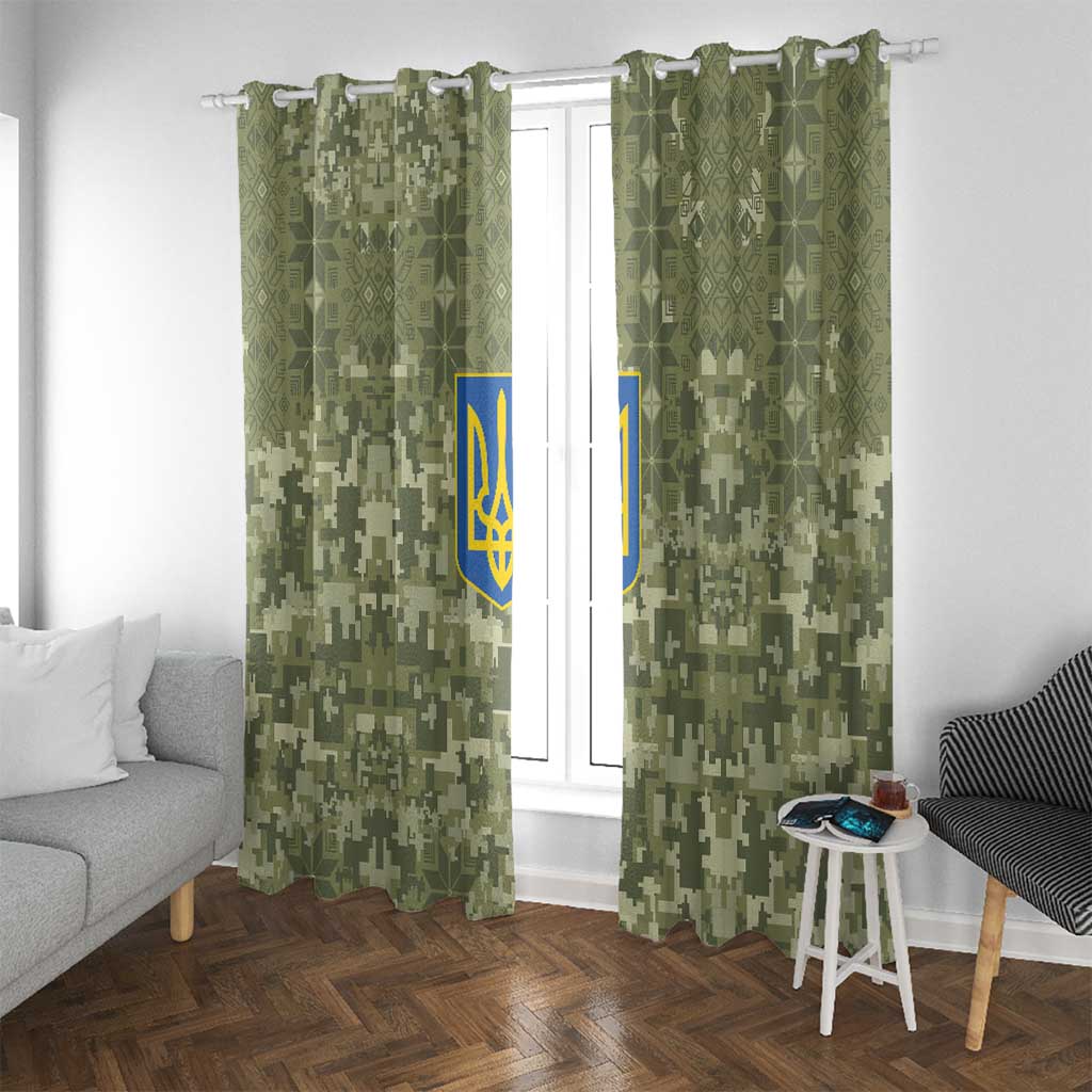 Ukraine Military Vyshyvanka Pattern Window Curtain Tryzub Emblem Tactical Style - Wonder Print Shop