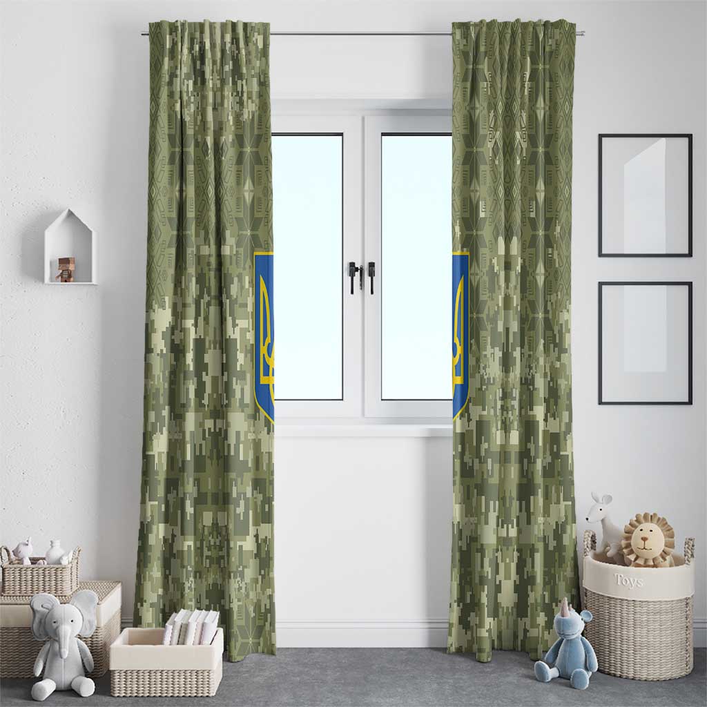 Ukraine Military Vyshyvanka Pattern Window Curtain Tryzub Emblem Tactical Style - Wonder Print Shop