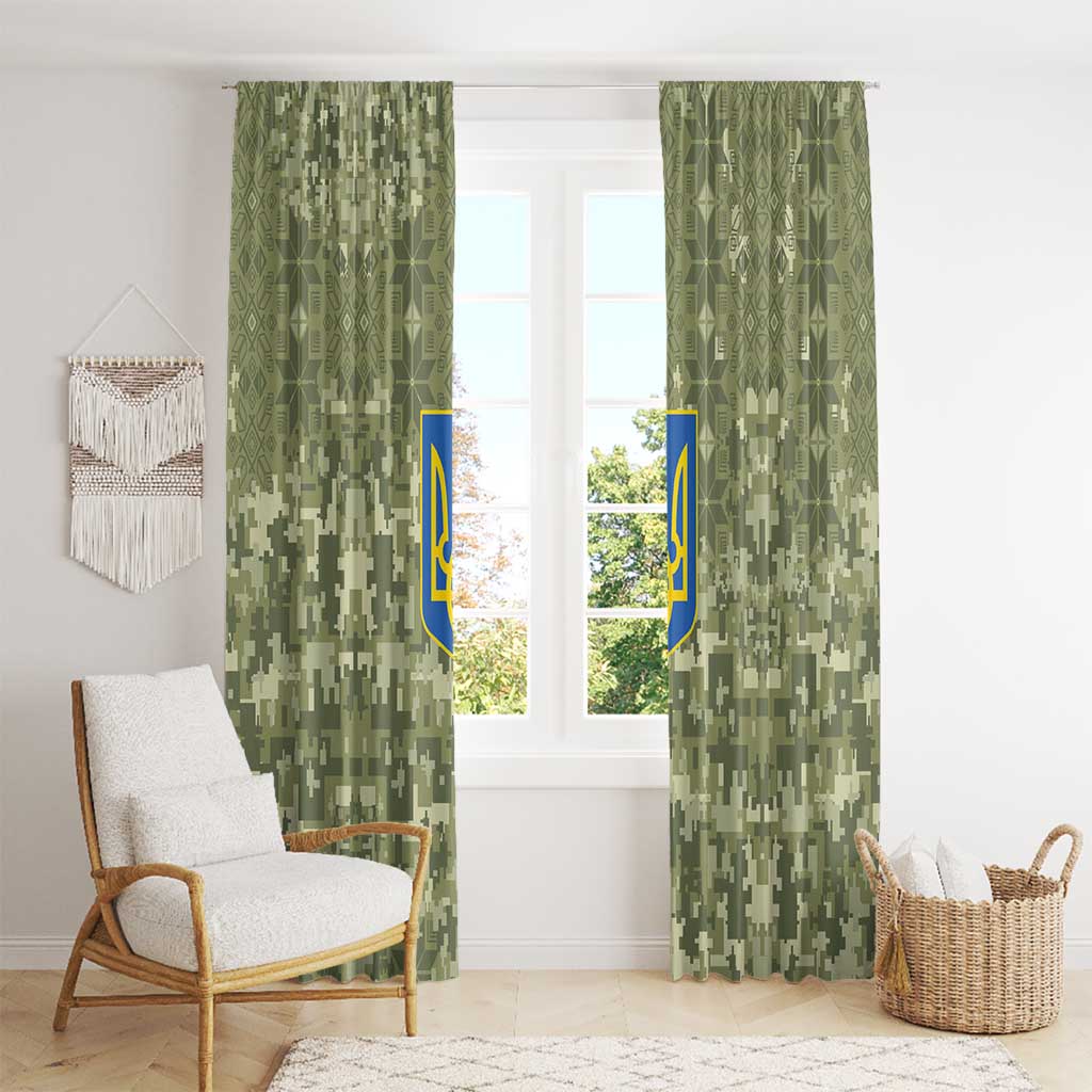 Ukraine Military Vyshyvanka Pattern Window Curtain Tryzub Emblem Tactical Style - Wonder Print Shop