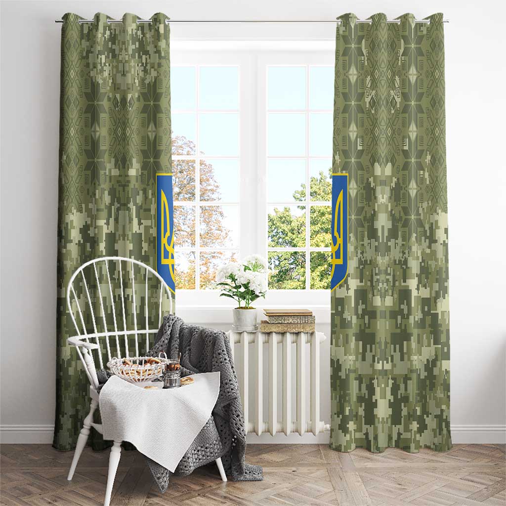 Ukraine Military Vyshyvanka Pattern Window Curtain Tryzub Emblem Tactical Style - Wonder Print Shop