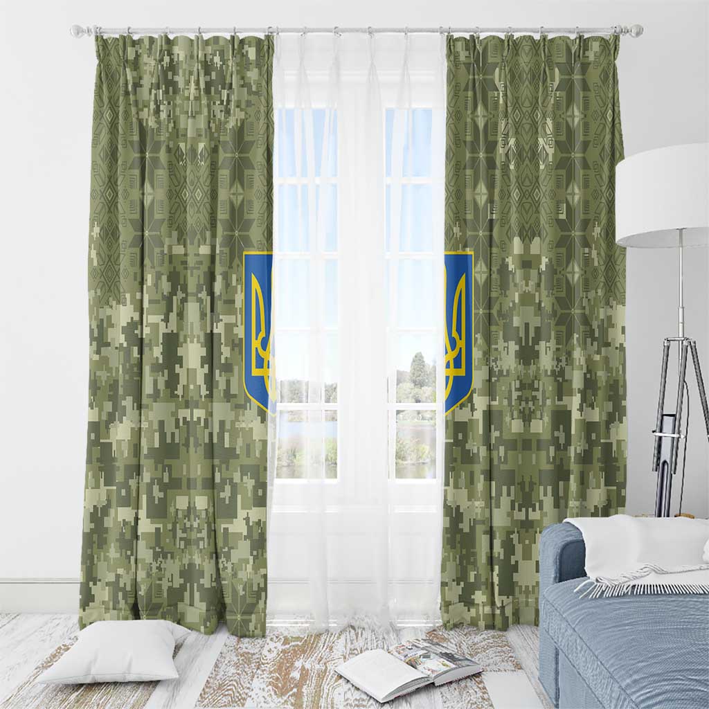 Ukraine Military Vyshyvanka Pattern Window Curtain Tryzub Emblem Tactical Style - Wonder Print Shop