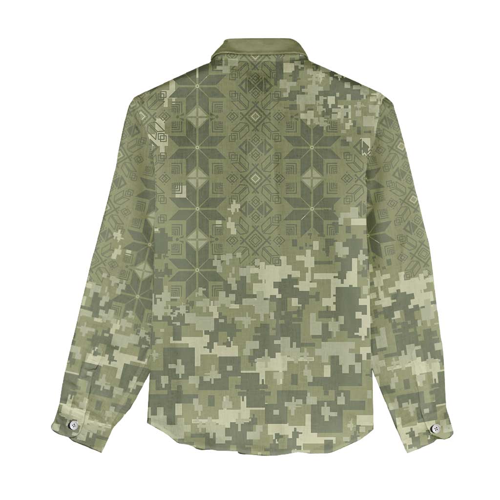 Ukraine Military Vyshyvanka Pattern Women Casual Shirt Tryzub Emblem Tactical Style - Wonder Print Shop