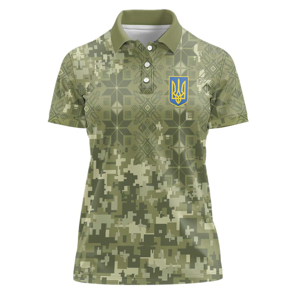 Ukraine Military Vyshyvanka Pattern Women Polo Shirt Tryzub Emblem Tactical Style - Wonder Print Shop