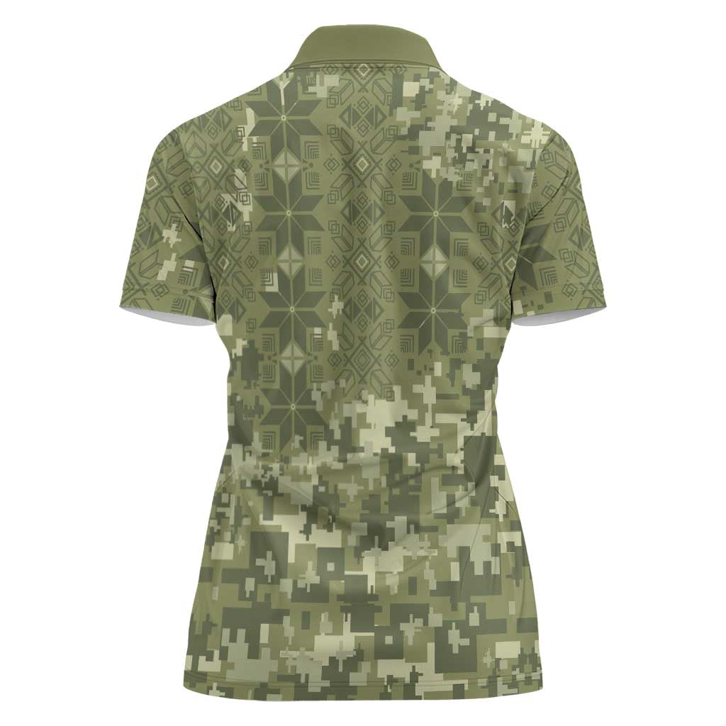 Ukraine Military Vyshyvanka Pattern Women Polo Shirt Tryzub Emblem Tactical Style - Wonder Print Shop