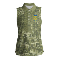 Ukraine Military Vyshyvanka Pattern Women Sleeveless Polo Shirt Tryzub Emblem Tactical Style - Wonder Print Shop