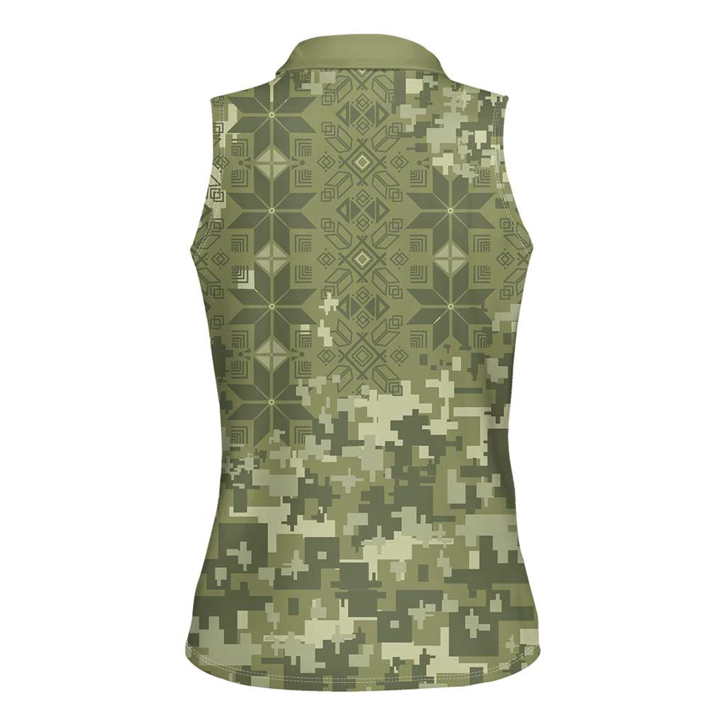 Ukraine Military Vyshyvanka Pattern Women Sleeveless Polo Shirt Tryzub Emblem Tactical Style - Wonder Print Shop