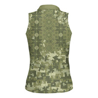 Ukraine Military Vyshyvanka Pattern Women Sleeveless Polo Shirt Tryzub Emblem Tactical Style - Wonder Print Shop