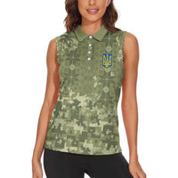 Ukraine Military Vyshyvanka Pattern Women Sleeveless Polo Shirt Tryzub Emblem Tactical Style - Wonder Print Shop