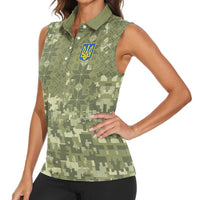 Ukraine Military Vyshyvanka Pattern Women Sleeveless Polo Shirt Tryzub Emblem Tactical Style - Wonder Print Shop