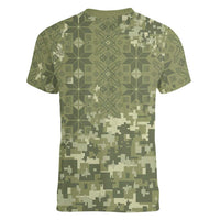Ukraine Military Vyshyvanka Pattern Women V-Neck T-Shirt Tryzub Emblem Tactical Style - Wonder Print Shop