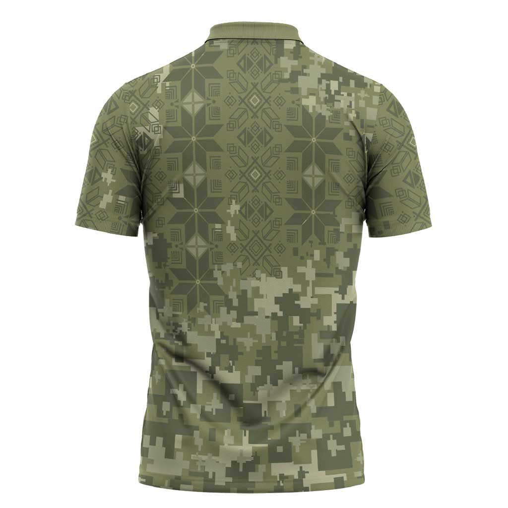 Ukraine Military Vyshyvanka Pattern Zipper Polo Shirt Tryzub Emblem Tactical Style - Wonder Print Shop