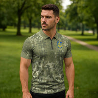 Ukraine Military Vyshyvanka Pattern Zipper Polo Shirt Tryzub Emblem Tactical Style - Wonder Print Shop