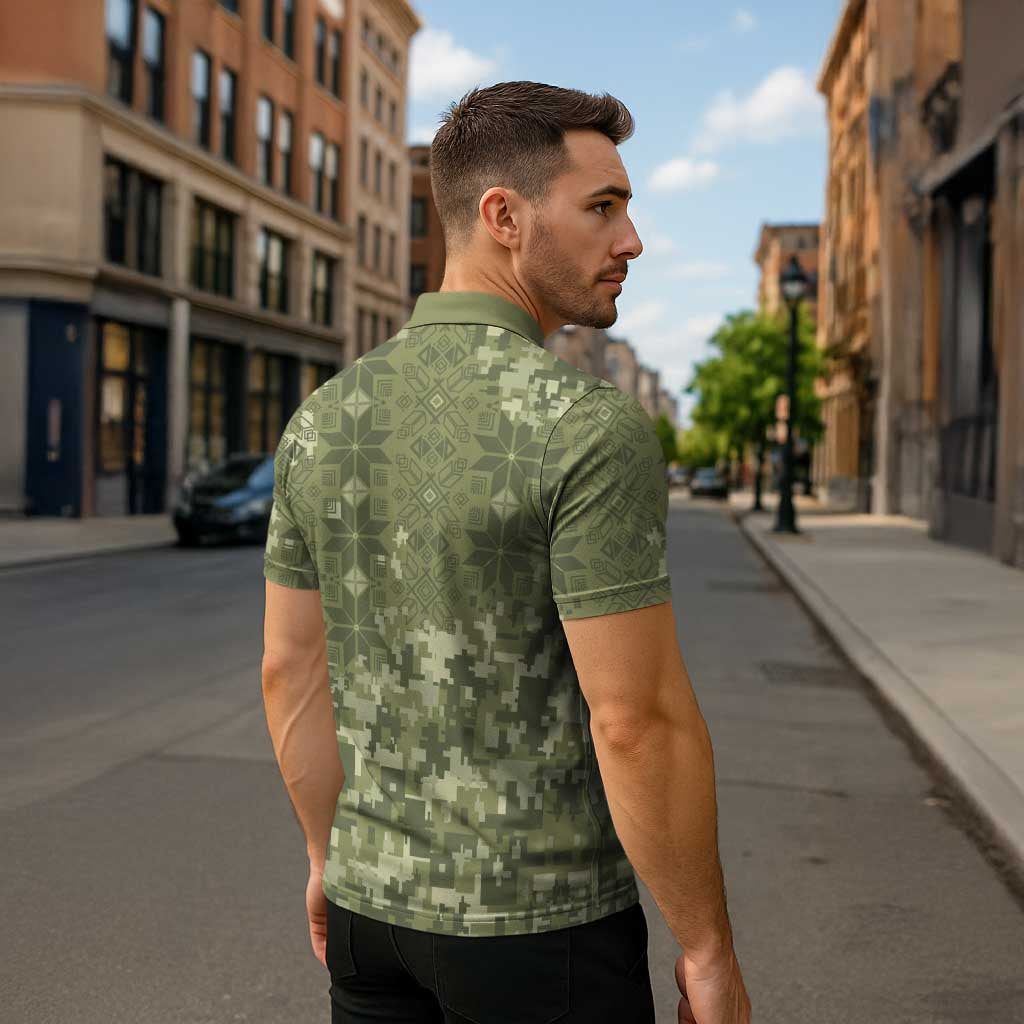 Ukraine Military Vyshyvanka Pattern Zipper Polo Shirt Tryzub Emblem Tactical Style - Wonder Print Shop
