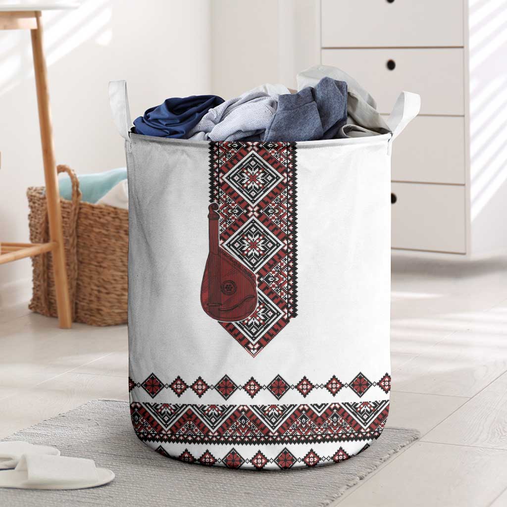 Ukraine Bandura Vyshyvanka Pattern Laundry Basket Ukrainian Heritage Folk White Version - Wonder Print Shop