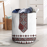 Ukraine Bandura Vyshyvanka Pattern Laundry Basket Ukrainian Heritage Folk White Version - Wonder Print Shop