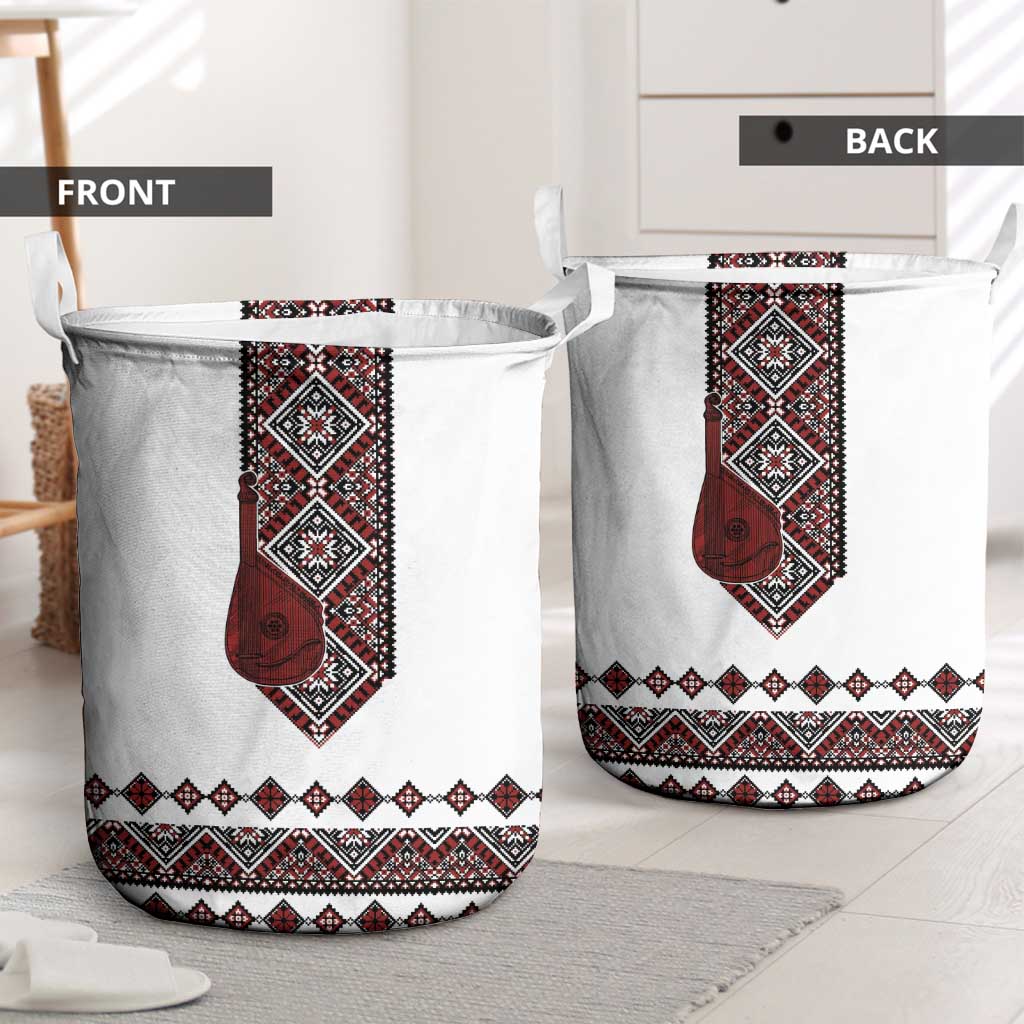 Ukraine Bandura Vyshyvanka Pattern Laundry Basket Ukrainian Heritage Folk White Version - Wonder Print Shop
