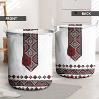 Ukraine Bandura Vyshyvanka Pattern Laundry Basket Ukrainian Heritage Folk White Version - Wonder Print Shop