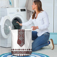 Ukraine Bandura Vyshyvanka Pattern Laundry Basket Ukrainian Heritage Folk White Version - Wonder Print Shop
