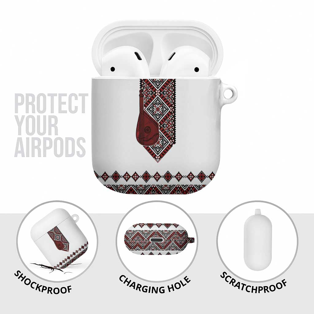 Ukraine Bandura Vyshyvanka Pattern AirPods Case Ukrainian Heritage Folk White Version - Wonder Print Shop