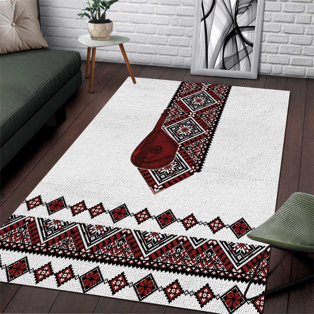 Ukraine Bandura Vyshyvanka Pattern Area Rug Ukrainian Heritage Folk White Version - Wonder Print Shop