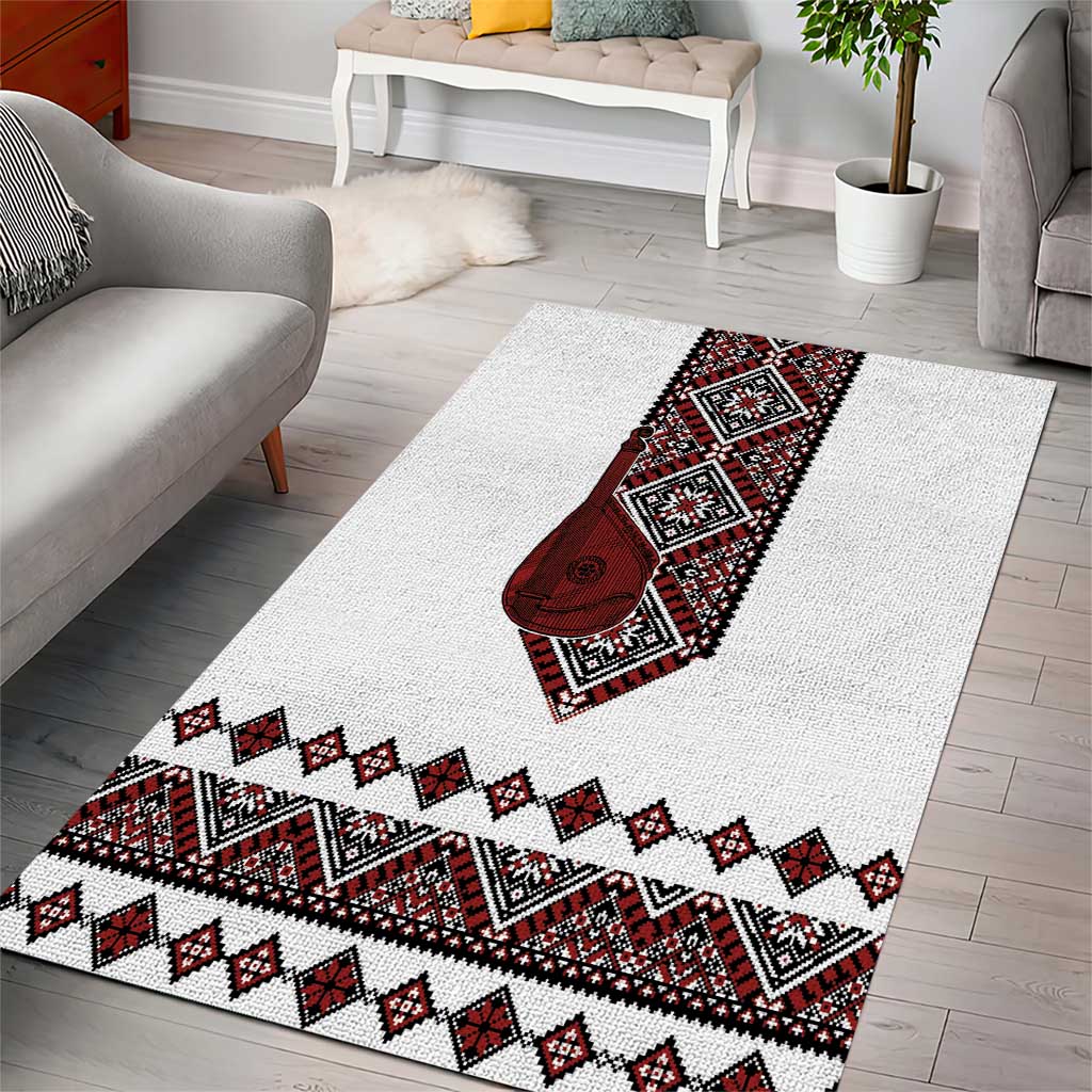 Ukraine Bandura Vyshyvanka Pattern Area Rug Ukrainian Heritage Folk White Version - Wonder Print Shop