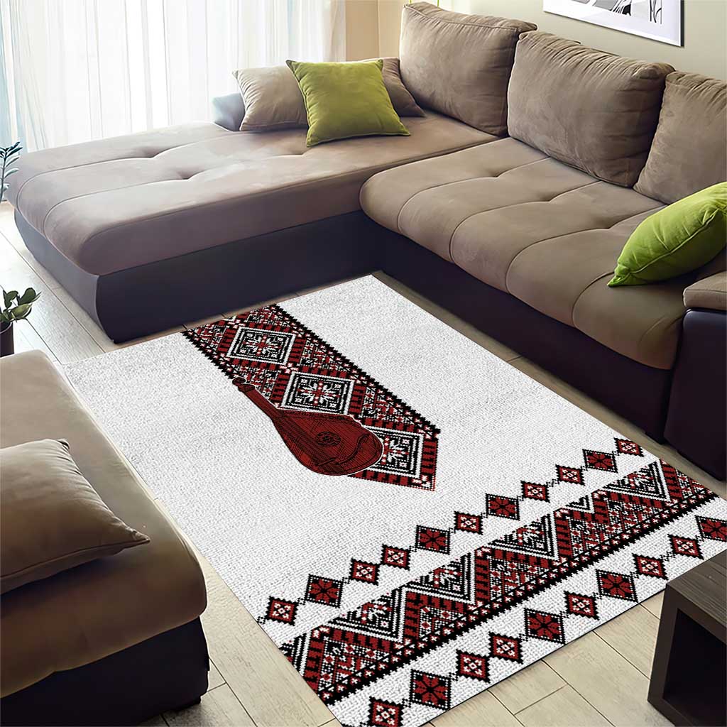 Ukraine Bandura Vyshyvanka Pattern Area Rug Ukrainian Heritage Folk White Version - Wonder Print Shop