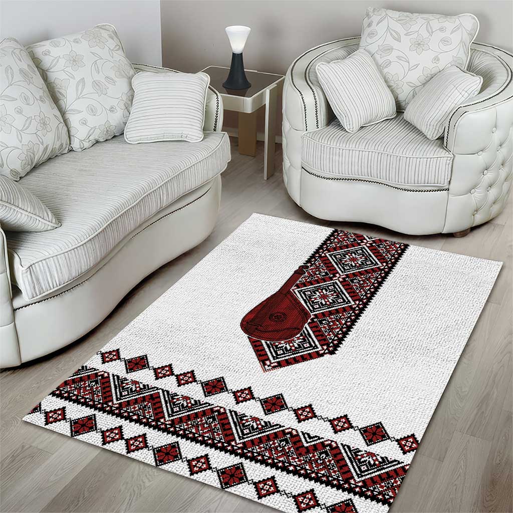 Ukraine Bandura Vyshyvanka Pattern Area Rug Ukrainian Heritage Folk White Version - Wonder Print Shop