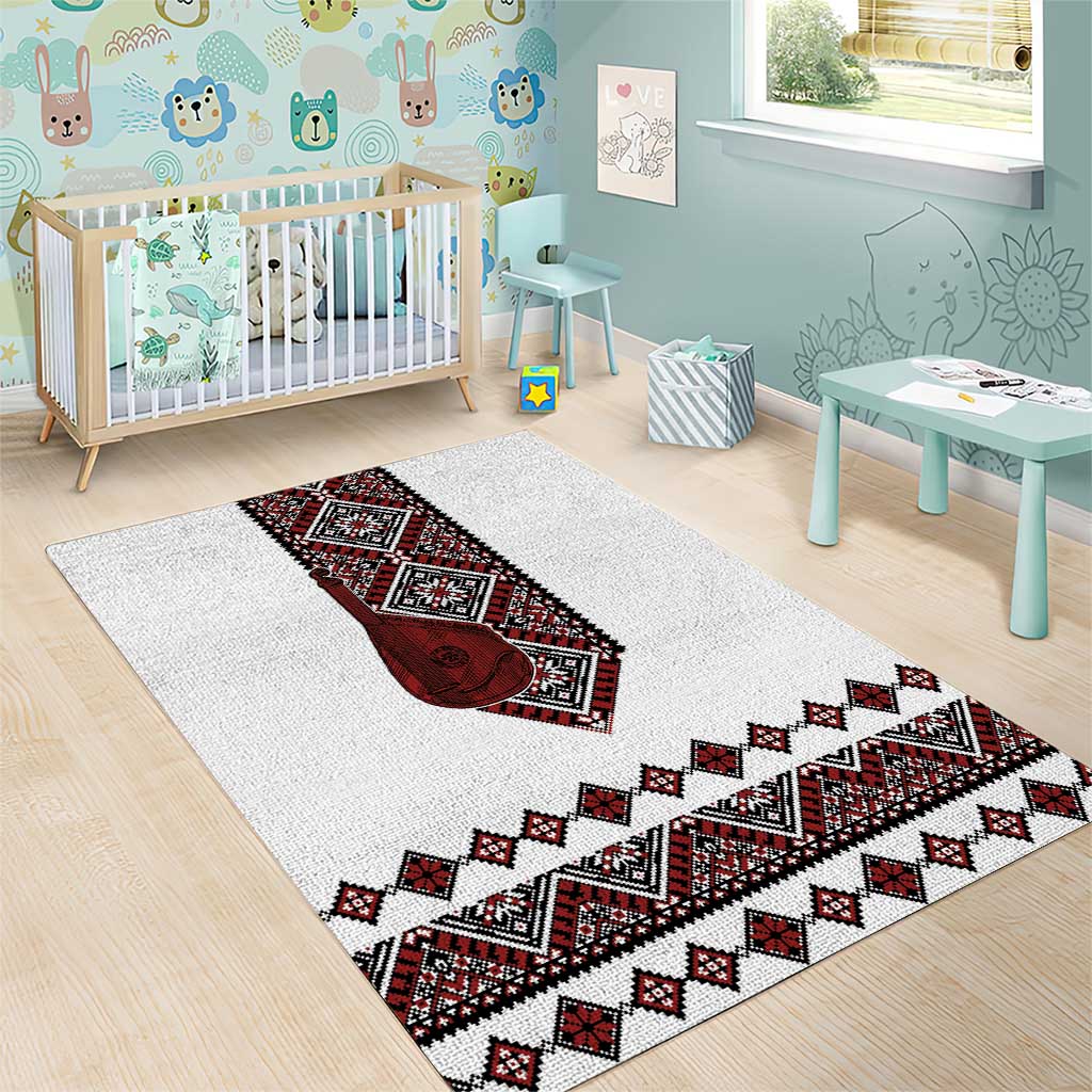 Ukraine Bandura Vyshyvanka Pattern Area Rug Ukrainian Heritage Folk White Version - Wonder Print Shop