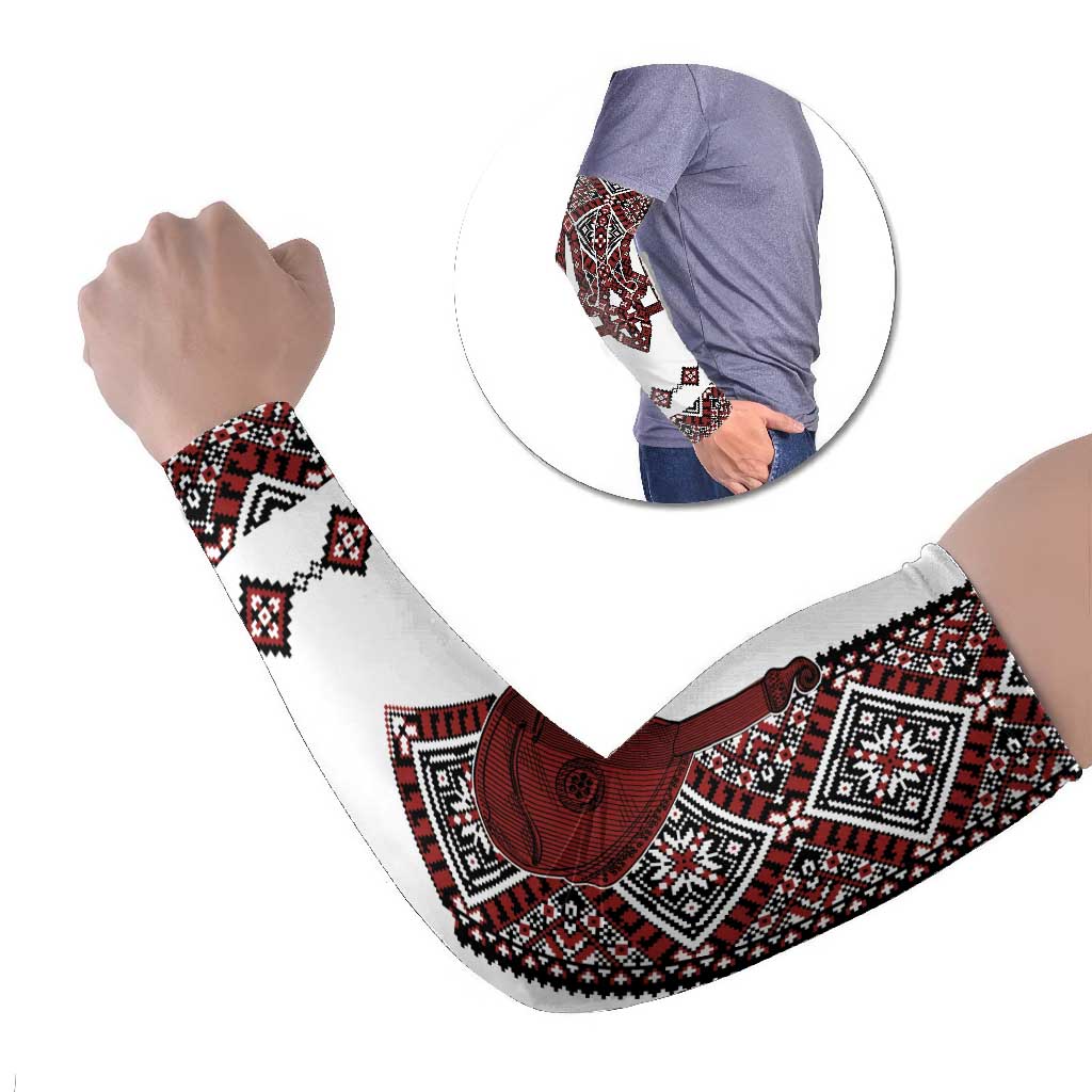 Ukraine Bandura Vyshyvanka Pattern Arm Sleeves Ukrainian Heritage Folk White Version - Wonder Print Shop