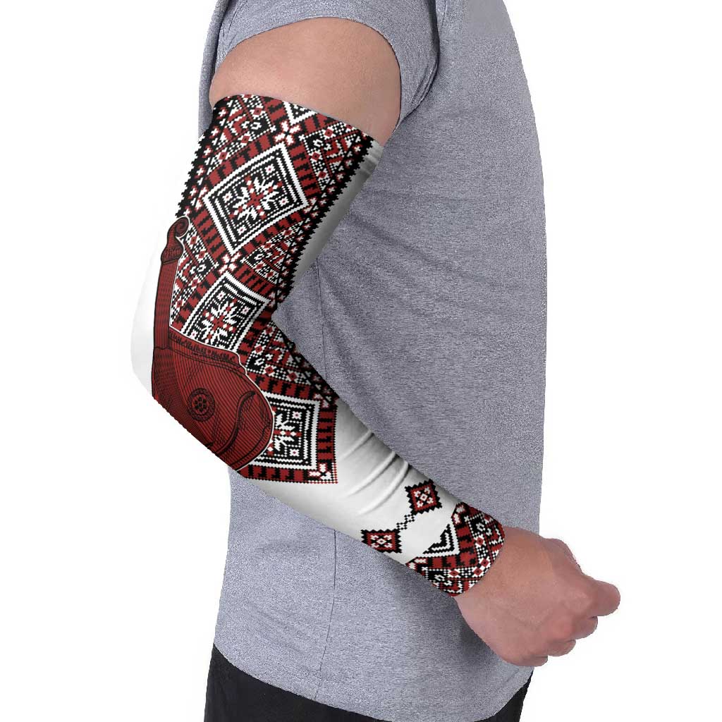 Ukraine Bandura Vyshyvanka Pattern Arm Sleeves Ukrainian Heritage Folk White Version - Wonder Print Shop